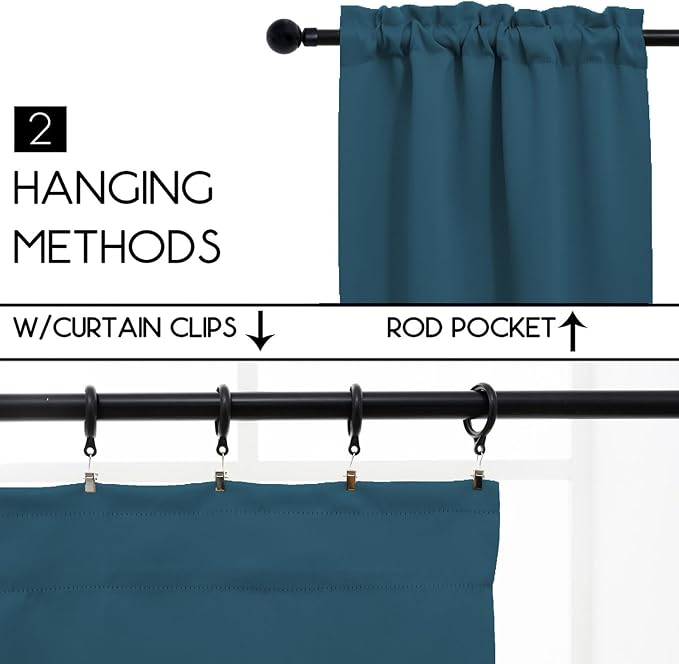 Pickluc Cafe Curtain (Half Window Curtain) 36 Inches Length, Rod Pocket Kitchen Curtain, Short Blackout Curtain for Small Window, 30" Wide and 36" Long, 2 Panels, Bluestone