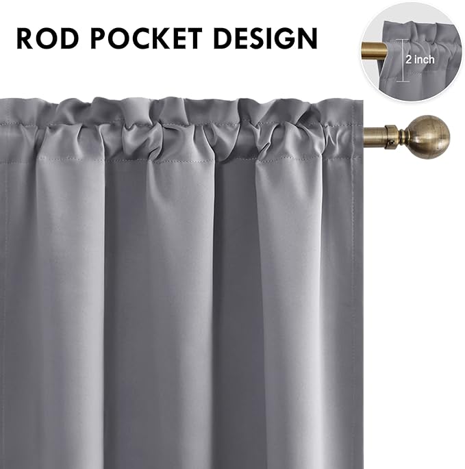DWCN Grey Blackout Curtains for Bedroom – Rod Pocket Thermal Insulated Energy Saving Drapes for Living Room and Bedroom, W 38 x L 54 Inch, 2 Panels