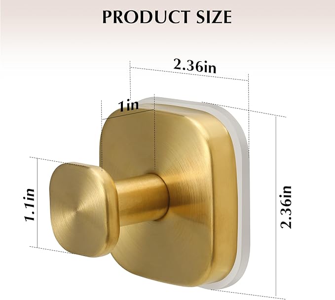 Suction Cup Hooks for Shower - Reusable No-Drill Mounting - Hooks for Towels, Robes & Loofah on Metal, Glass, Mirrors, Tile & Smooth Non-Porous Surfaces (2, Brushed Gold)