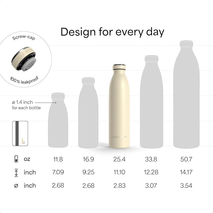 LARS NYSØM Stainless Steel Insulated Water Bottle 12oz 17oz 25oz 34oz 51oz | Insulated Thermo Flask for Hot and Cold Beverages | Leakproof Drinking Bottle (Sage Green, 25.4oz)