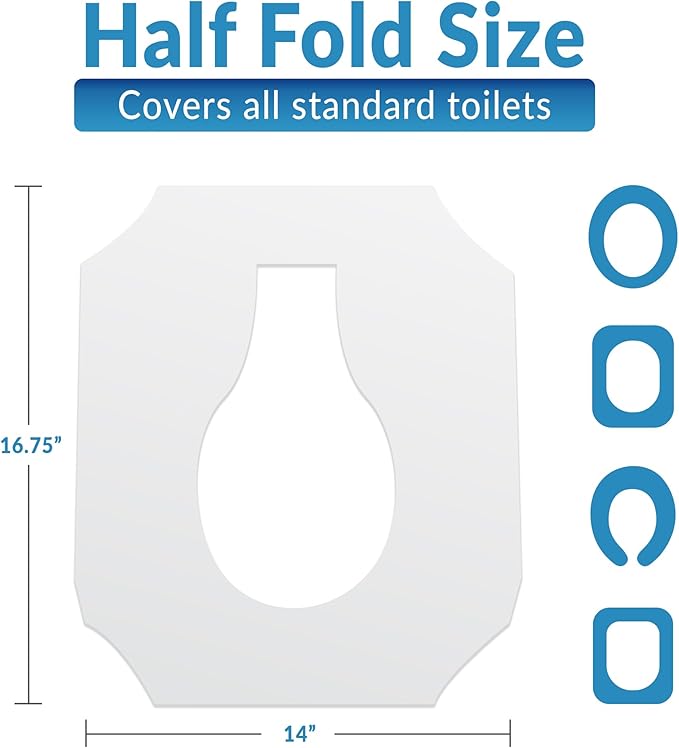 Reli. Toilet Seat Covers (1250 Pcs, 5 Packs of 250) | Disposable Toilet Seat Cover - Flushable - 14x16" (Half-Fold) | Paper Liners for Restroom, Bathroom, Travel, Camping, Kids Potty Training