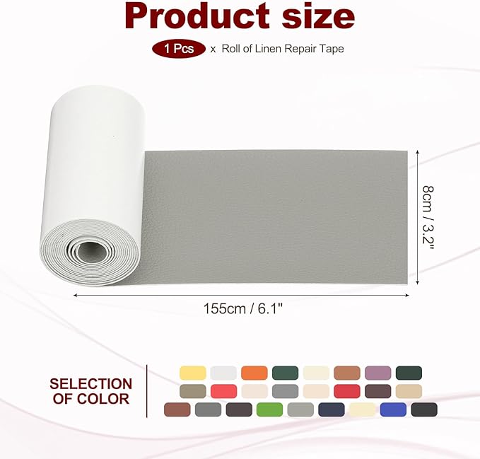 PATIKIL Leather Patches Tape for Furniture, 3.2 x 61 Inch Self Adhesive Vinyl Leather Repair Kit Cover Sheet for Couch, Sofa, Car Seats, Office Chair, Elegant Gray