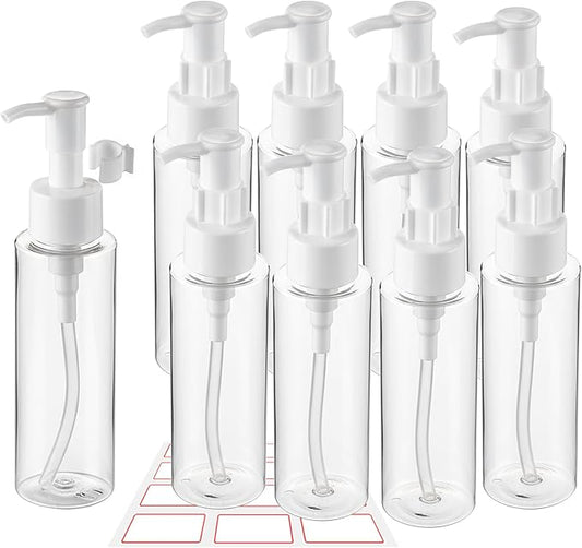10 Pack 3.4 Oz/100ml Travel Pump Bottle TSA Approved Empty Plastic Pump Bottles Dispenser Portable Refillable Container Clear Lotion Dispenser Bottle for Shampoo Shower Gel