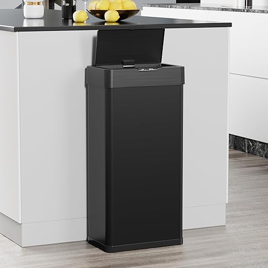 TLSUNNY 16 Gallon Motion Sensor Trash Can,Touchless Automatic Garbage Can,Brushed Stainless Steel Smart Bin,with Bag Holder,Soft Close Lid,for Kitchen,Office,RV,Bedroom,Living Room (Black, 60L)