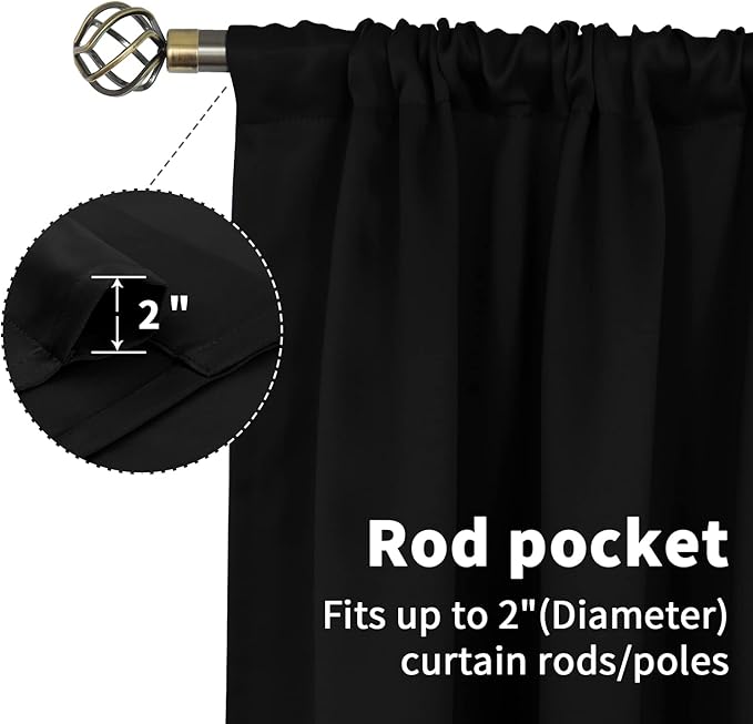 BGment Black Blackout Curtains 40 Inches Long for Bedroom Kitchen Window - Short Drapes Thermal Insulated with Rod Pocket Privacy for Cafe Bathroom, 42 x 40 Inch, 2 Panels