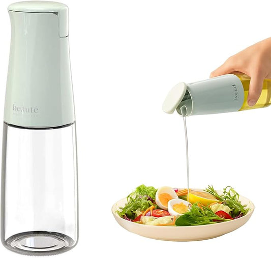 17oz Oil Bottles for Kitchen, Auto Flip、Non-Drip、Leak Proof, Cooking Oil Dispenser, Vinegar Dispenser, Cooking Glass Bottle with 500ml (Light Green)