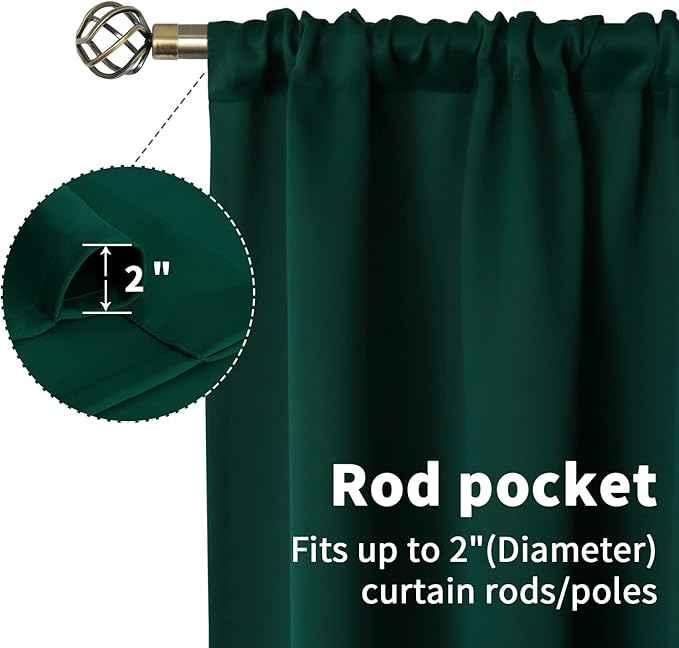 BGment Rod Pocket Blackout Curtains for Bedroom 84 Inch Length - Dark Green Thermal Insulated Room Darkening Drapes Privacy Christmas Decor for Living Room, 42 x 84 Inch, 2 Panels, Emerald