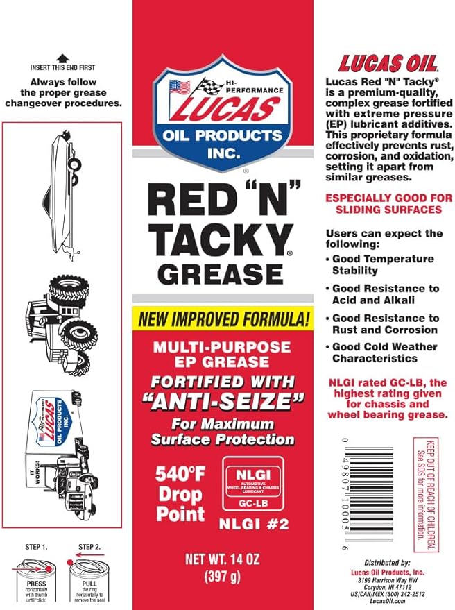 Lucas Oil 10005 Red 'N' Tacky Grease - 14 Ounce