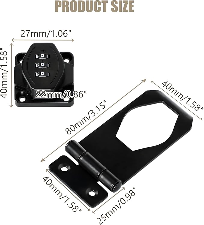 Password Rotary Hasp Locks, Digit Combination Lock Door Security Slide Latch Door Lock for Drawers, File Cabinets, Cabinets, Interior Doors, Barns, Garage Doors, Fence (3 Inch)