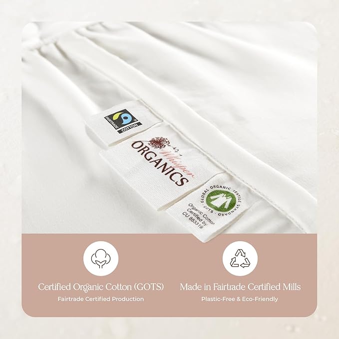 100% Cotton Organic Mattress Pad - Breathable & Cooling Mattress Protector Twin XL Size - Premium 300GSM Quilted and Noiseless Machine Washable Organic Mattress Protector (White, Twin XL)