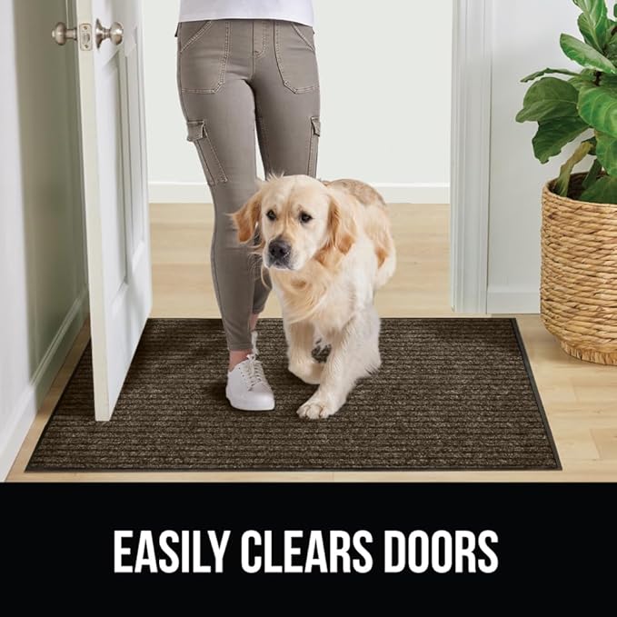 GORILLA GRIP Traffic Guard Door Mat, 47x35, Heavy Duty Welcome Mats, Commercial Office Space Doormat, Waterproof, Fade Resistant, Strong Rubber Backing, Low Profile, Shoe and Boot Scraper, Brown