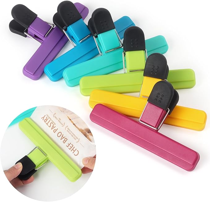 Tamaki 6 Pack Large Chip Bag Clips Assorted Color Food Bag Clips Plastic Heavy Duty Seal Grip, 6 x 3.5 Inch