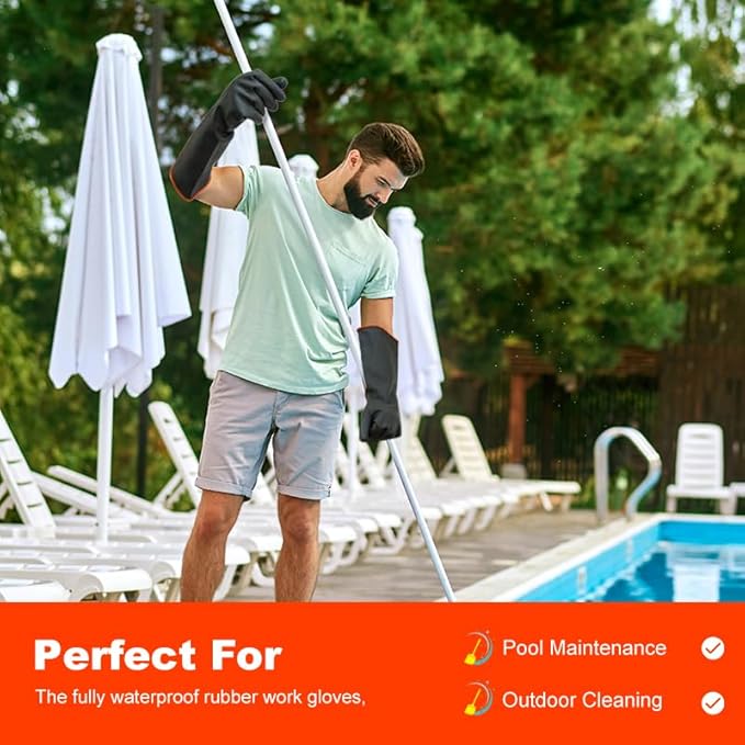 North Tower Heavy-Duty Latex Chemical Resistant Gloves - Reusable Long Rubber Dishwashing Gloves with Forearm Protection for Men - Waterproof, Industrial Safety Gear,18“，1 Pair