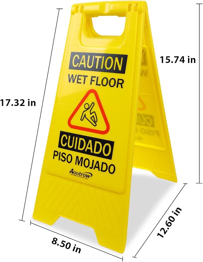 Caution Wet Floor Sign, Bilingual Foldable Safety Sign (17.12in x 8.38in x 0.94in), Yellow (1 Pack)