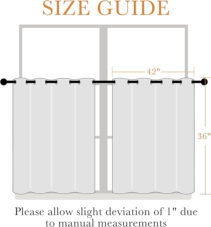 PONY DANCE Kitchen Window Curtains Short 36 inch Length, Blackout Privacy Half Window Drapes for Bedroom Bathroom Dining Living Room Cafe Office(2 Panels, W 42 x L 36 inches, Mocha)