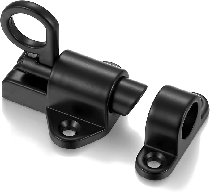 4 Packs Self-Closing Latches，Black Spring Door Lock，Resilient Bolt Latch Aluminum Alloy Safety Automatic Spring Barrel Slide Door Lock with Screws,Used for Gate,Window and Cabinet etc