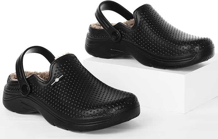 Womens Mens Fur Lined Clogs Waterproof Garden Shoes Winter Warm Fleece Lining Fuzzy House Home Slippers Indoor Outdoor Mules