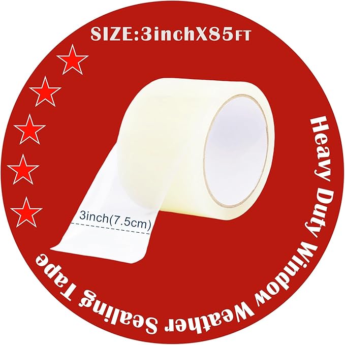 Transparent Weather Sealing Tape, 3-Inch x 85FT, Clear Draft Isolation Sealing Film - Clear Draft Stopper Adhesive Tape for Doors, Windows and Shower Glass Gaps