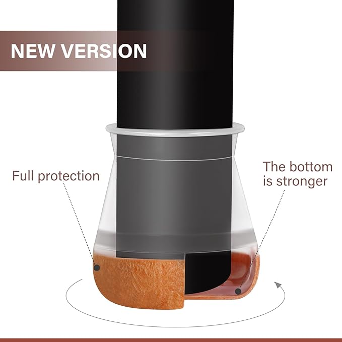 Chair Leg Floor Protectors Chair Leg Protectors for Hardwood Floors Felt Silicone Caps Strengthen Bottom Protection Anti-Scratch Reduce Noise 16 Pack Clear Round Small Fit 1/2" to 3/4" (14-19mm)