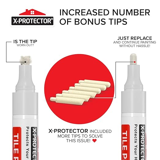 X-Protector Water Based Grout Marker - 2 PCS with 8 Tips, Light Grey
