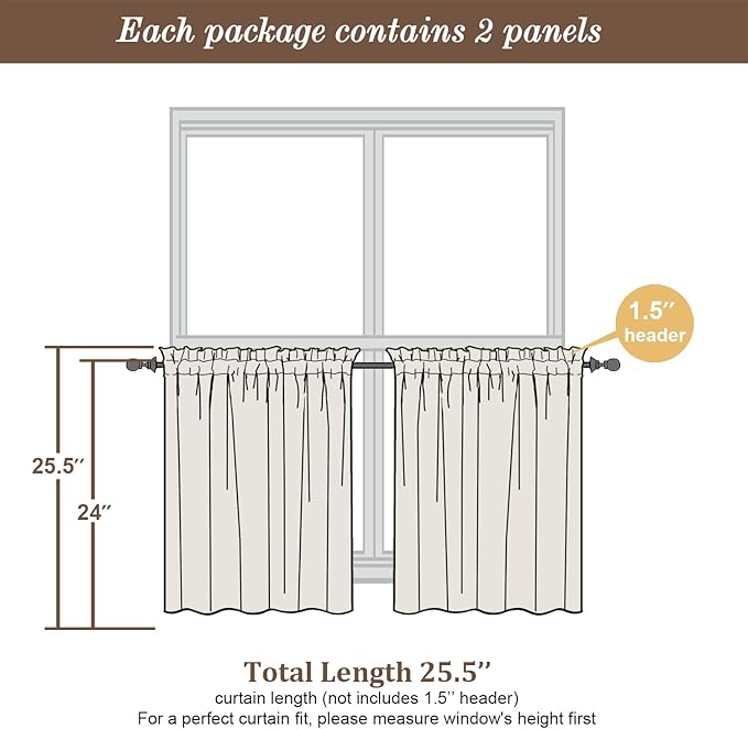 Chyhomenyc Sheer Curtains 24 Inch Length, Small Window Curtains for Bathroom Living Room Basement, Voile Short Rod Pocket Curtain Tiers, 42in Wx 24in L, 2 PCS, Blush Pink