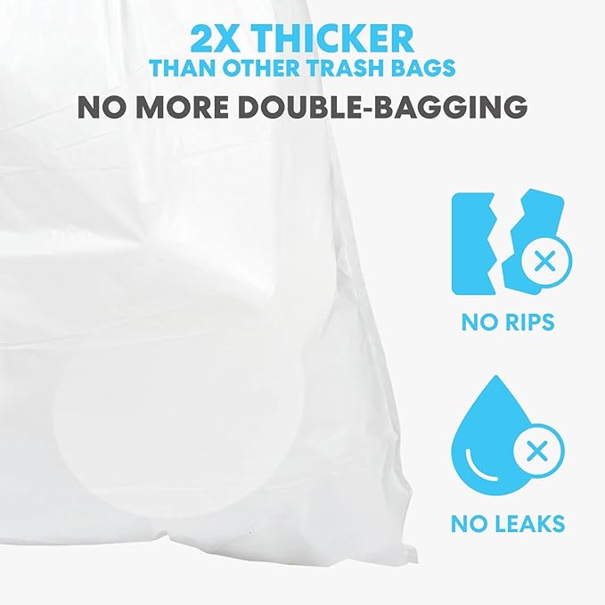 SIMPLI-MAGIC 17 Gallon Drawstring Trash Bags, 120 Pack – Tall Kitchen Garbage Bags, Custom Made with Premium Materials (White)