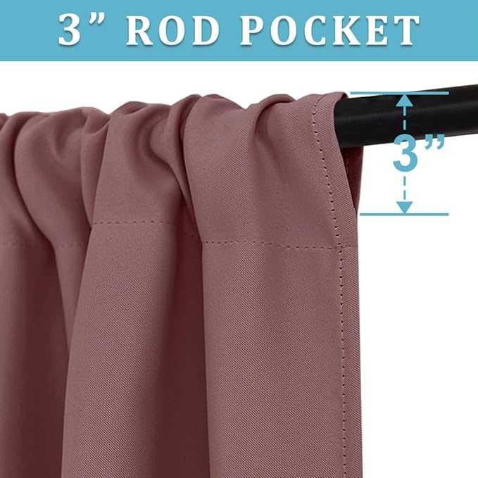 RYB HOME Bedroom Curtains Blackout - Light Block Energy Efficiency Small Window Treatment Drapes for Kitchen Dining Baby Nursery Morden Decor, W 42 x L 54 inch, Dusty Rose, 2 Panels