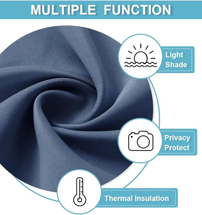 RYB HOME Bathroom Window Curtains - Super Soft Blackout Privacy Curtains for Baby Nursery Bedroom Basement Garege Workshop Kitchen Dining Living Room, W 29 x L 30, Stone Blue, 2 Pcs