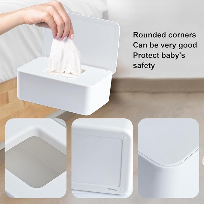 2Pcs Diaper Wipes Dispenser, Refillable Wipe Container, Wipe Container with Sealing Design Lid, Keep Wipes Fresh,Wet Wipes Cases (White/Black)