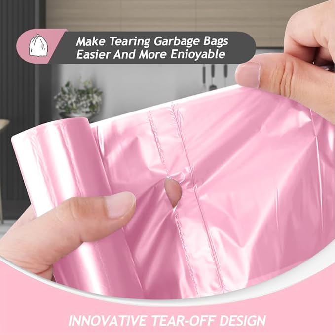 Teivio 2 Gallon 120 Counts Strong Trash Bags Garbage Bags, Bathroom Trash Can Bin Liners, Plastic Bags for home office kitchen, Pink