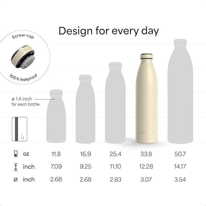LARS NYSØM Stainless Steel Insulated Water Bottle 12oz 17oz 25oz 34oz 51oz | Insulated Thermo Flask for Hot and Cold Beverages | Leakproof Drinking Bottle (Lavender Purple, 33.9oz)