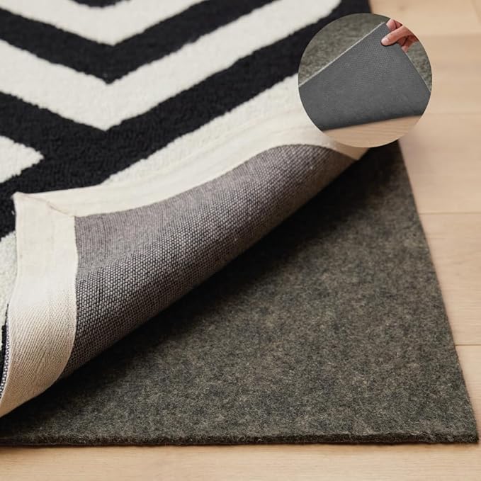 GORILLA GRIP Felt and Natural Rubber Stay in Place Slip Resistant Rug Pad, 1/8in Thick, 4x6 FT Protective Padding Under Area Rugs, Cushioned Gripper Pads, Carpet Runners, Hardwood Floors Protection