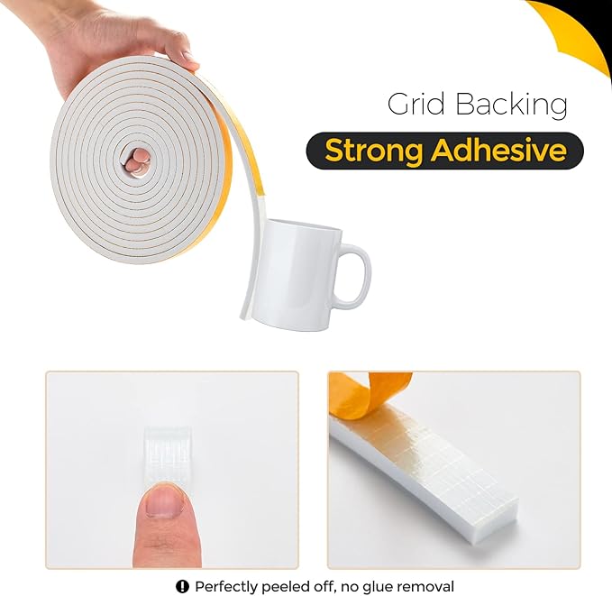 10 Feet Weather Stripping Door Seal, 1" Wide X 1/8" Thick Door Seal Strip High Density Foam Tape Adhesive Strip for Door Soundproofing,Window Insulation (1" x 1/8" x 10FT,White)