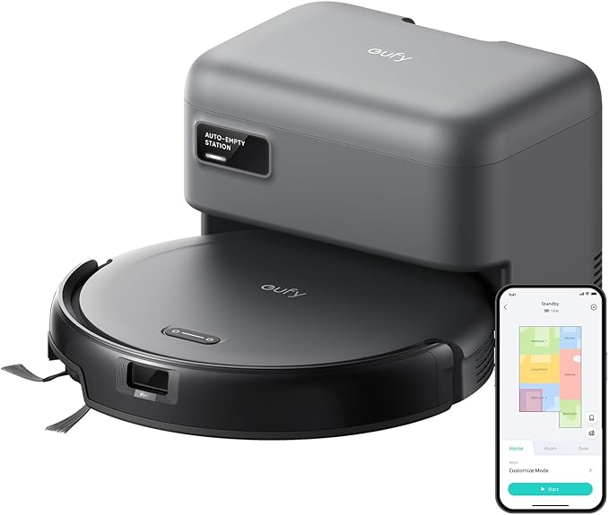 eufy C10 Robot Vacuum Self Emptying, 8 Weeks Hands Free, Advanced Smart Mapping with LiDAR Navigation, 2.85-Inch Slim Design, Powerful Suction, Edge Expansion Brush for Pet Hair