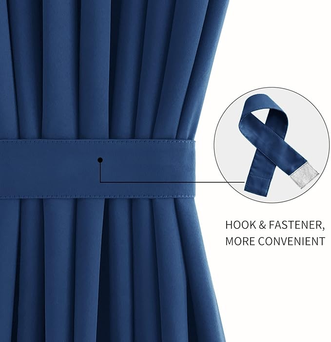 DWCN French Door Curtains – Rod Pocket Thermal Blackout Curtain for Doors with Glass Window, Kitchen and Patio Doors for Privacy, 25 X 72 Inches Long, 1 Curtain Panel with Tieback, Classic Blue