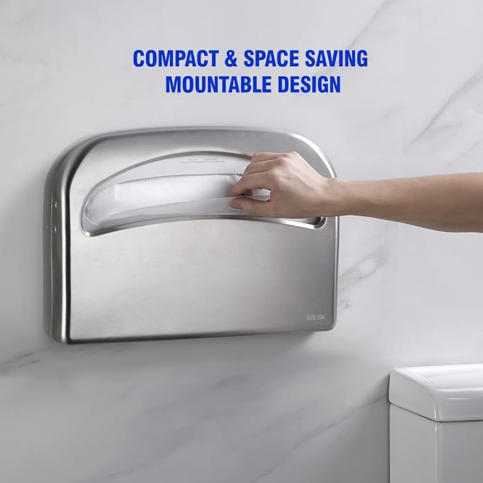 2 Packs Toilet Seat Cover Dispenser Wall Mount Commercial, Half Fold Toilet Seat Cover Dispenser, 304 Stainless Steel, 16-Inch