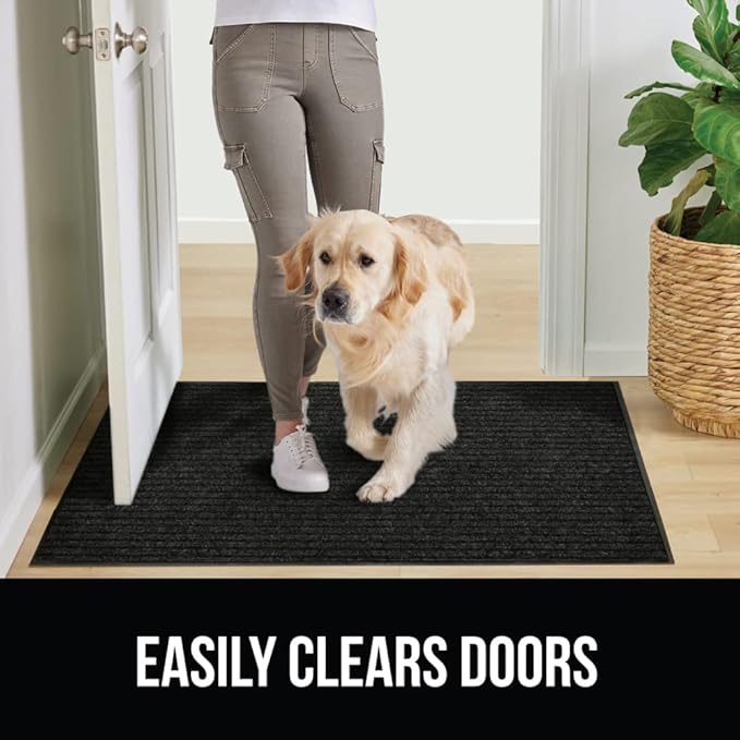 GORILLA GRIP Traffic Guard Door Mat, 2 Pack, Heavy Duty Waterproof Doormat, Commercial Office Space Welcome Mats, Stain and Fade Resistant, Low Profile, Strong Rubber Backing, 29x17, Jet Black
