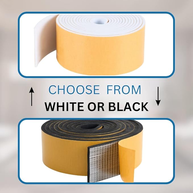 High Density Foam Weather Stripping Door Seal Strip Insulation Tape Roll for Insulating Door Frame, Window, Air Conditioner | Self Adhesive Sealing Weatherstrip (4 in x 1/16 in x 10 Ft, White)