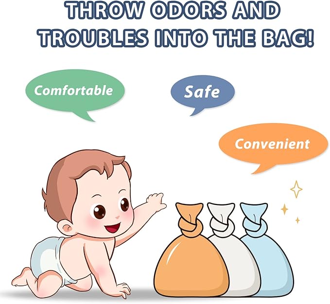 Odor Sealing Disposable Diaper Bags, 200 Count, Blue, Large Capacity, Unscented Diaper Trash Bags, Safety, Multiple Specifications, Wide Application, Easy to Use