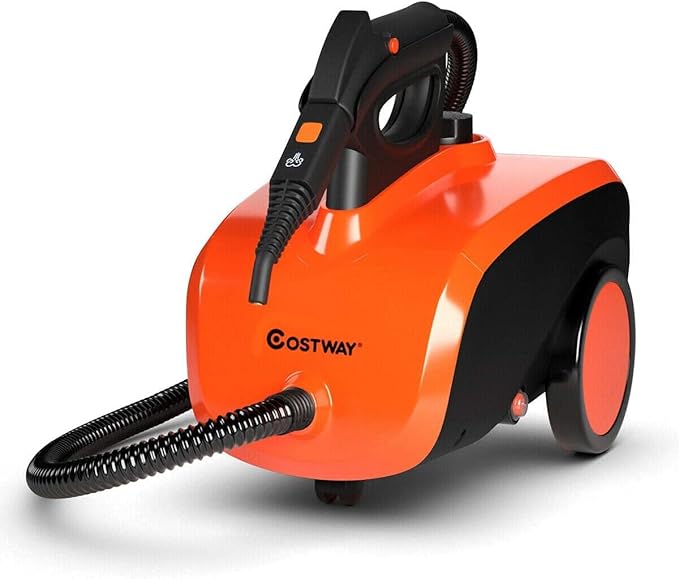 COSTWAY Multipurpose Steam Cleaner with 19 Accessories, Heavy Duty Household Steamer Chemical-Free Cleaning, 1.5L Dual-Tank Rolling Cleaning Machine for Carpet, Floor, Window and Car, Orange+Black