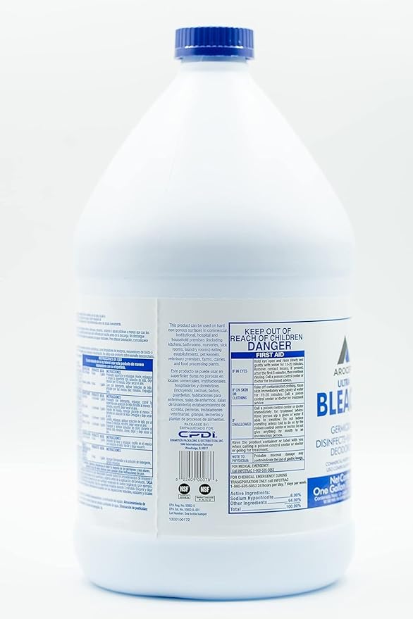 (6 Gallons) Ultra Germicidal Liquid Bleach - For Laundry, Disinfecting, Sanitizing, Deodorizing, Mold & Mildew Stain Remover - 1 Gallon Jugs