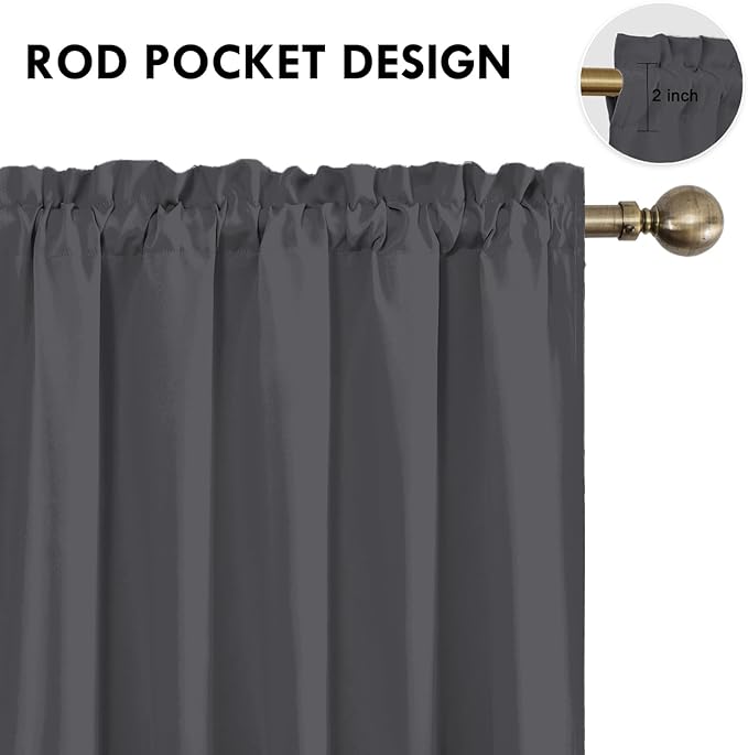 DWCN Short Blackout Curtains 36 inches Length 2 Panels Set, Half Window Rod Pocket Privacy Curtain Tiers for Kitchen, Room Darkening Curtains for Bathroom Shades (W60 x L36 Inch, Dark Grey)