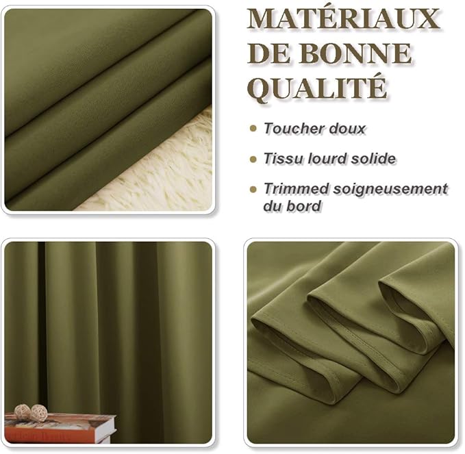 PONY DANCE Home Decoration Panels - Light Block Curtains Elegant Room Darkening Window Coverings Energy Saving Curtains Draperies for Dining Room, Wide 42" by Long 54", Olive Green, 2 Pcs