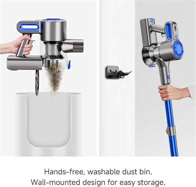 Cordless Vacuum Cleaner - 30KPa Suction Power, 45 Min Runtime, Lightweight Stick Vacuum with Removable Battery, LED Anti-Tangle Brush, Dual HEPA Filtration for Carpet, Hardwood Floors & Pet Hair