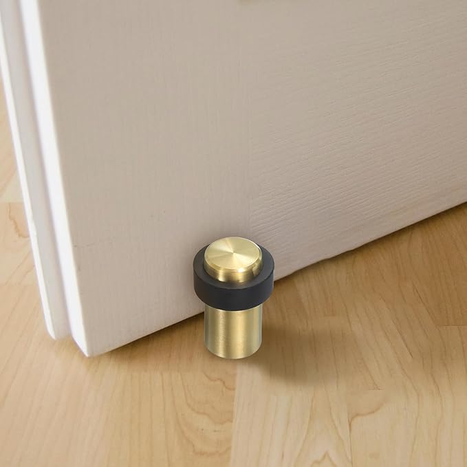 PATIKIL 2Set Round Door Stoppers, 60mm Stainless Steel Door Stop Doorstop Wedge Metal Cylinder Self Adhesive with Screw for Bottom of Door Floor Inside, Black