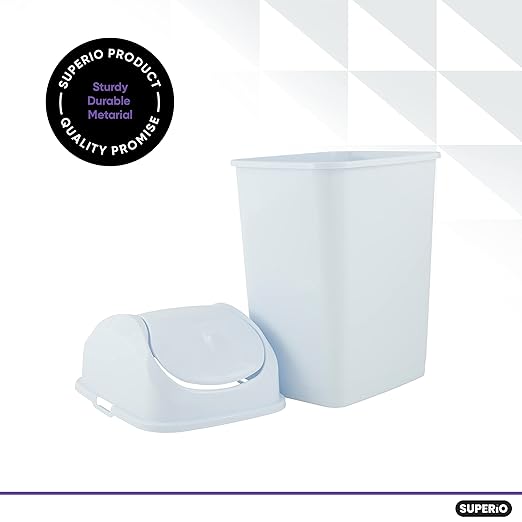 Superio Small Plastic Trash Can with Swing Top Lid, Compact Slim Waste Bin for Under Desk, Office, Bedroom, Bathroom, Dorm Room, 10 Qt. Portable Garbage Can 2.5 Gallon (White, 2 Pack)
