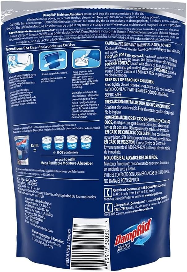 Damp Rid Refillable Moisture Absorber, Includes Single Damp Rid Pure Linen 11oz. Cup & 44oz. Refill Bag - Moisture Absorbers for Closet, 10% More Absorbing Power*, Cleaner Air - ILIOS Packaging.