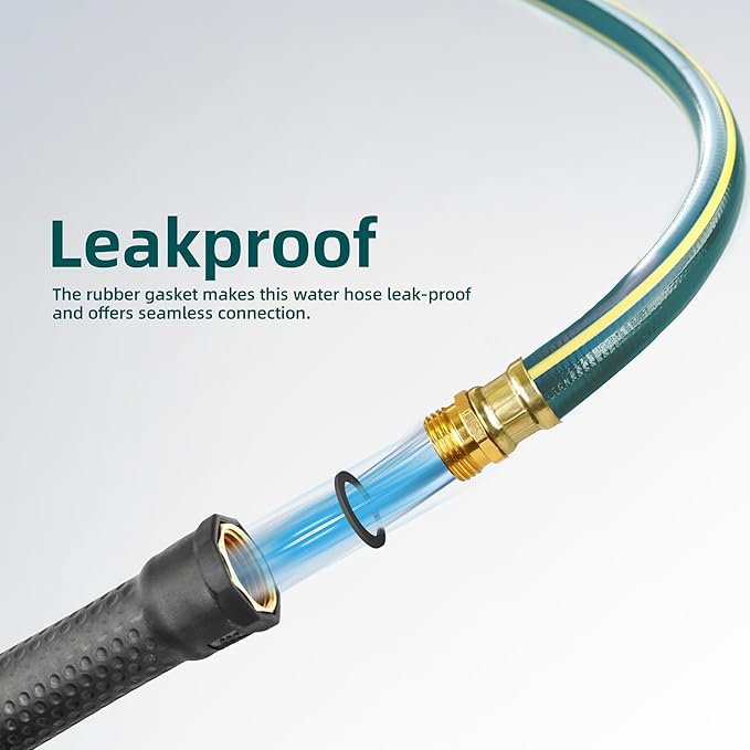 Solution4Patio Long Green Garden Hose 3/4 in. x 50 ft. -Kink Free, No Leaking, Male/Female Fittings -Heavy Duty Durable Flexible Lightweight Water Pipe -Brass Aluminum Ends for Household & Commercial
