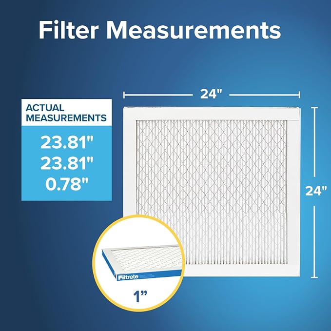 Filtrete 24x24x1 AC Furnace Air Filter, MERV 13, MPR 1900, Premium Allergen, Bacteria & Virus Filter, 3-Month Pleated 1-Inch Electrostatic Air Cleaning Filter, 6-Pack (Actual Size 23.81x23.81x0.78 in)