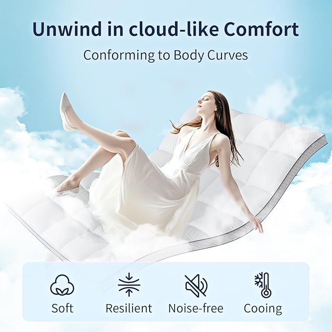 Mattress Topper Twin Extra Thick Mattress Pad Cover for Back Pain Cooling Mattress Protector with 8-21 Inch Deep Pocket Overfilled Down Alternative Filling White